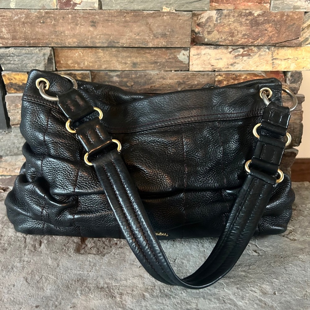 Cole Haan Black Leather Boho Shoulder Bag Purse - Picture 2 of 6